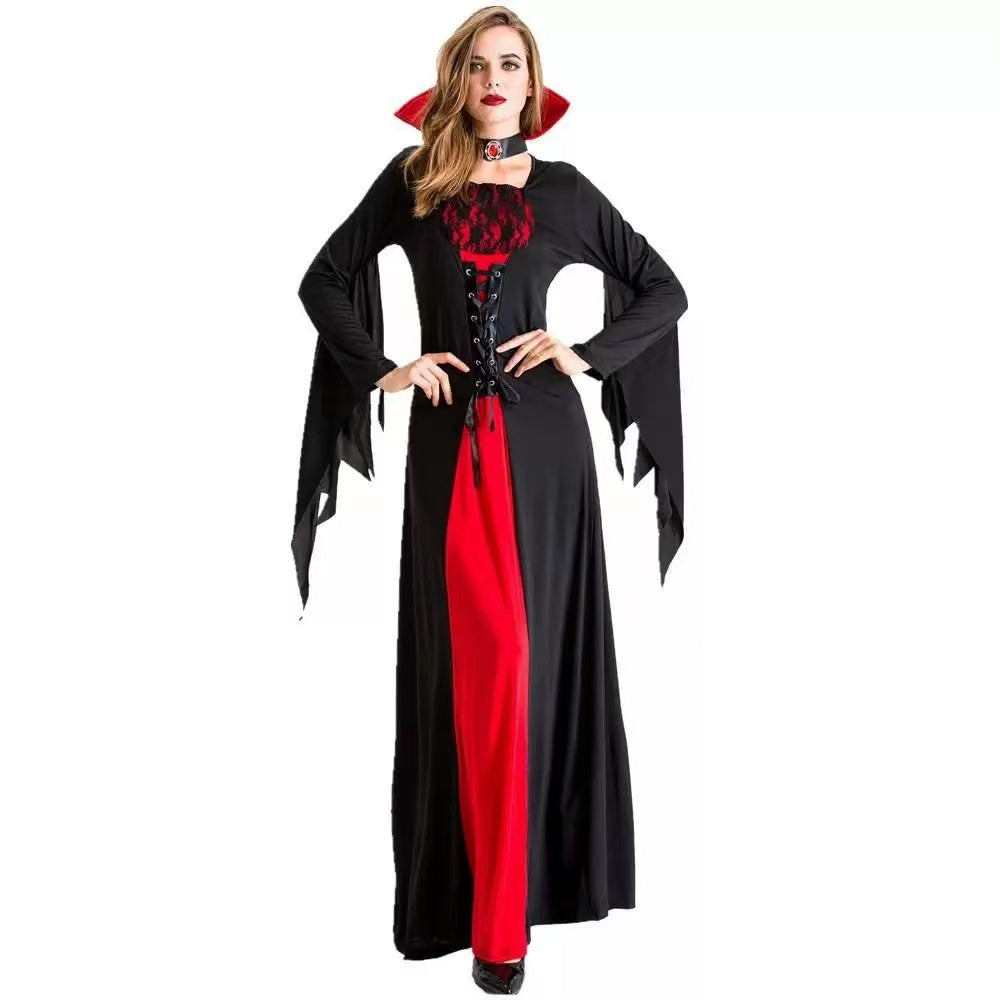 Design Concept
This Gothic Lolita queen-style dress collection features a striking red and black color scheme with stand collars and fitted silhouettes. Both designs highlight elegance and sophistication, with long flowing gowns perfect for Halloween, themed parties, or stage performances. Delicate Gothic details such as lace trims, tailored waists, and refined hems create a commanding yet stylish appearance. These dresses offer two variations to suit different tastes while maintaining a cohesive queenly Go