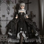 Gothic Lolita Two-piece OP Dress Black White Cross Mermaid Hem Spring Outfit