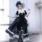 Gothic Lolita Two-piece OP Dress Black White Cross Mermaid Hem Spring Outfit