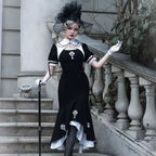 Gothic Lolita Two-piece OP Dress Black White Cross Mermaid Hem Spring Outfit