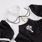 Gothic Lolita Two-piece OP Dress Black White Cross Mermaid Hem Spring Outfit