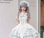 Punk Lolita White Green Plaid Accent Dress