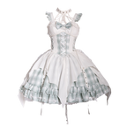 Punk Lolita White Green Plaid Accent Dress