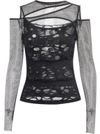 Gothic Mesh Cutout Lace Black Doublet Top Blouse