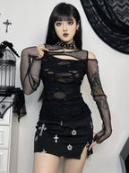 Gothic Mesh Cutout Lace Black Doublet Top Blouse
