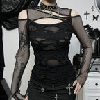 Gothic Mesh Cutout Lace Black Doublet Top Blouse