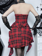 Gothic Red and Black Dress Punk Skirt Checkerboard Jsk Dress Light Lolita