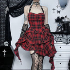 Gothic Red and Black Dress Punk Skirt Checkerboard Jsk Dress Light Lolita