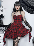 Gothic Red and Black Dress Punk Skirt Checkerboard Jsk Dress Light Lolita