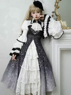 Gothic Two-piece Black White Skull JSK Daily Halloween Outfit