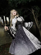 Gothic Two-piece Black White Skull JSK Daily Halloween Outfit