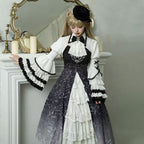 Gothic Two-piece Black White Skull JSK Daily Halloween Outfit