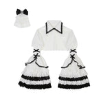 Gothic Two-piece Black White Skull JSK Daily Halloween Outfit