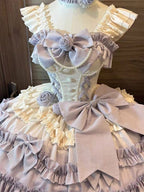 Gradual Change Hime Lolita Purple Tea Party Fashion Lavender Bow Ruffled Dress