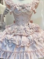 Gradual Change Hime Pink Lolita Tea Party Fashion Lavender Bow Ruffled Dress