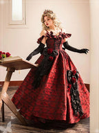 Hime Lolita Black and Red Lolita Flower Prom JSK Dress Gorgeous Birthday Adult Dress Lolita Elegant Princess One Piece Dress
