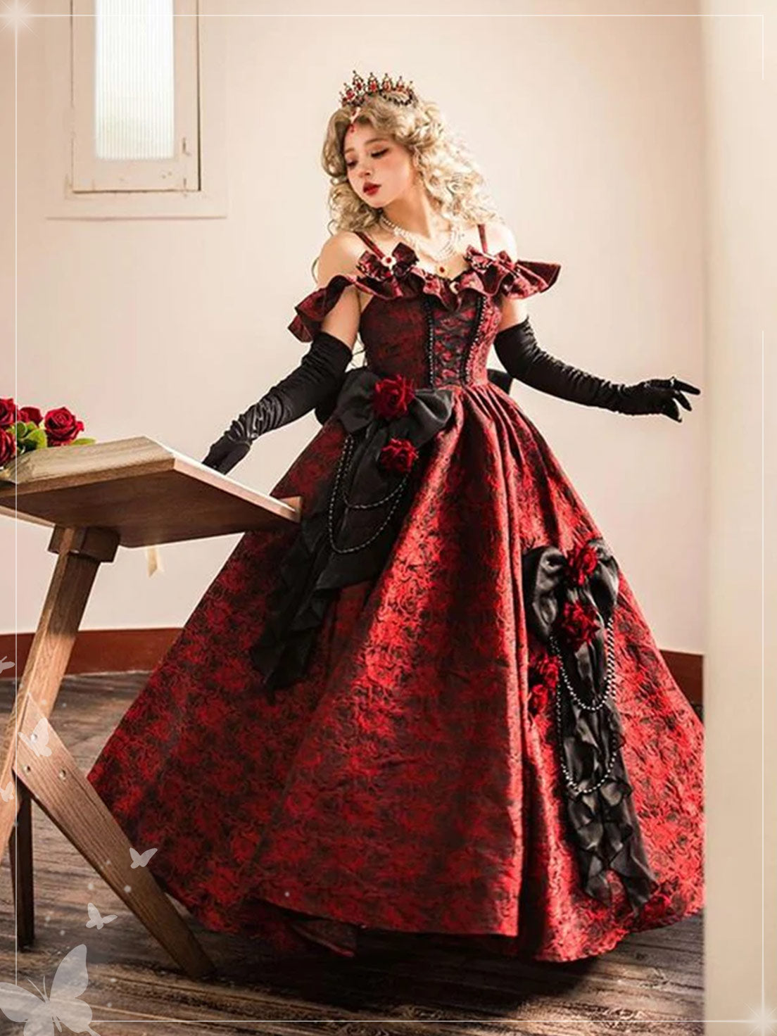 Hime Lolita Black and Red Lolita Flower Prom JSK Dress Gorgeous Birthday Adult Dress Lolita Elegant Princess One Piece Dress