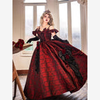 Hime Lolita Black and Red Lolita Flower Prom JSK Dress Gorgeous Birthday Adult Dress Lolita Elegant Princess One Piece Dress