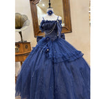 Hime Lolita Blue Gradient Ball Gown with Layers Ruffle Bowknot Asymmetric Princess Lolita Dress