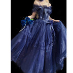 Hime Lolita Blue Gradient Ball Gown with Layers Ruffle Bowknot Asymmetric Princess Lolita Dress