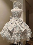 Hime Lolita Christmas Blue Gorgeous Flower Birthday Party One Piece Dress