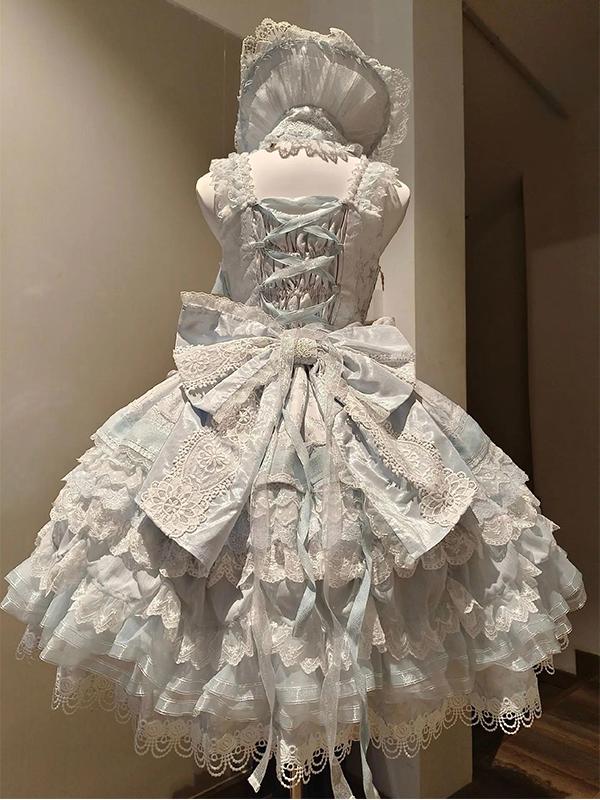 Hime Lolita Christmas Blue Gorgeous Flower Birthday Party One Piece Dress