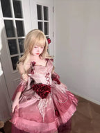 [Pre] Hime Lolita Rose Red Satin Ribbon Lace-Up Elegant Ball Gala OP Dress Short Version