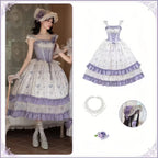 Hime Lolita Tea Party Fashion Classic Lilac Purple Accented Floral Lolita Dress