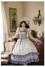 Hime Lolita Tea Party Fashion Classic Lilac Purple Accented Floral Lolita Dress