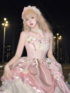 Hime Lolita Tea Party Fashion Dramatic Satin Ruffled Pink Ball Dress Mitzvah