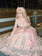 Hime Lolita Tea Party Fashion Dramatic Satin Ruffled Pink Ball Dress Mitzvah