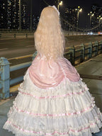Hime Lolita Tea Party Fashion Dramatic Satin Ruffled Pink Ball Dress Mitzvah