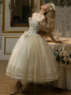 Hime Lolita Tea Party Fashion Off Apricot Shoulder Floral Ball Gown