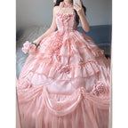 Hime Lolita Tea Party Fashion Pink Organza Ball Gown Lolita Dress with Rose Dress