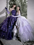 Hime Lolita Tea Party Fashion Purple Dramatic Lilac Star Tulle Gown