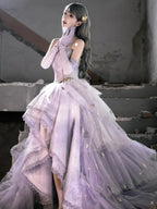 Hime Lolita Tea Party Fashion Purple Dramatic Lilac Star Tulle Gown