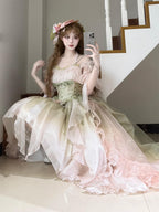 Hime Lolita Tea Party Fashion Whimsical Green Pastel Off Shoulder Dress