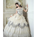 Hime Lolita Tea Party Fashion White Regal Off Shoulder Lace Dress