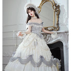 Hime Lolita Tea Party Fashion White Regal Off Shoulder Lace Dress