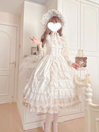Hime Lolita Tea Party Fashion White Wedding Whimsical Cross Embroidered Ball Gown