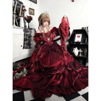 Hime Lolita Red Rose Fluffy Princess Dress with Safflower for Christmas Tea Party Fashion