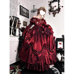 Hime Lolita Red Rose Fluffy Princess Dress with Safflower for Christmas Tea Party Fashion