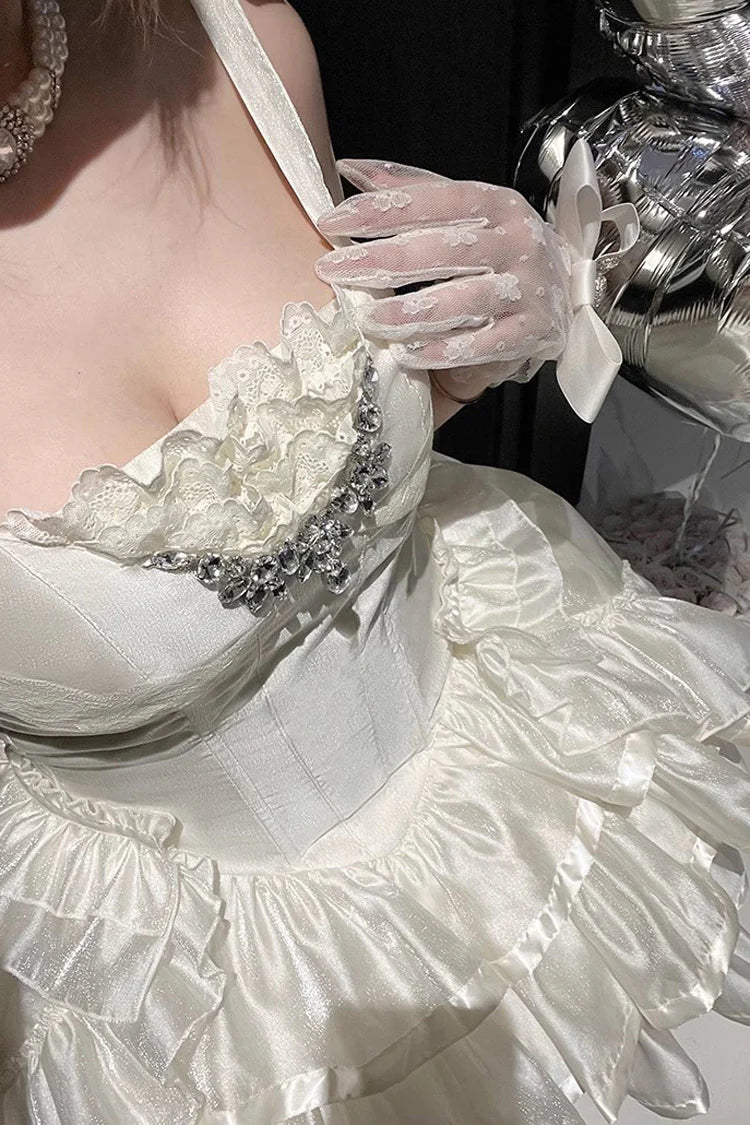 Design Concept:

This Hime Lolita JSK dress in classic white features a three-tier frill design adorned with ribbon and delicate lace details. The layered ruffles create a soft, elegant silhouette, perfectly capturing the sweet and charming princess aesthetic. Crafted with attention to detail, this dress combines a feminine look with a refined Lolita style. Ideal for special occasions, cosplay, or completing a sweet Lolita wardrobe, this JSK offers both elegance and timeless appeal.