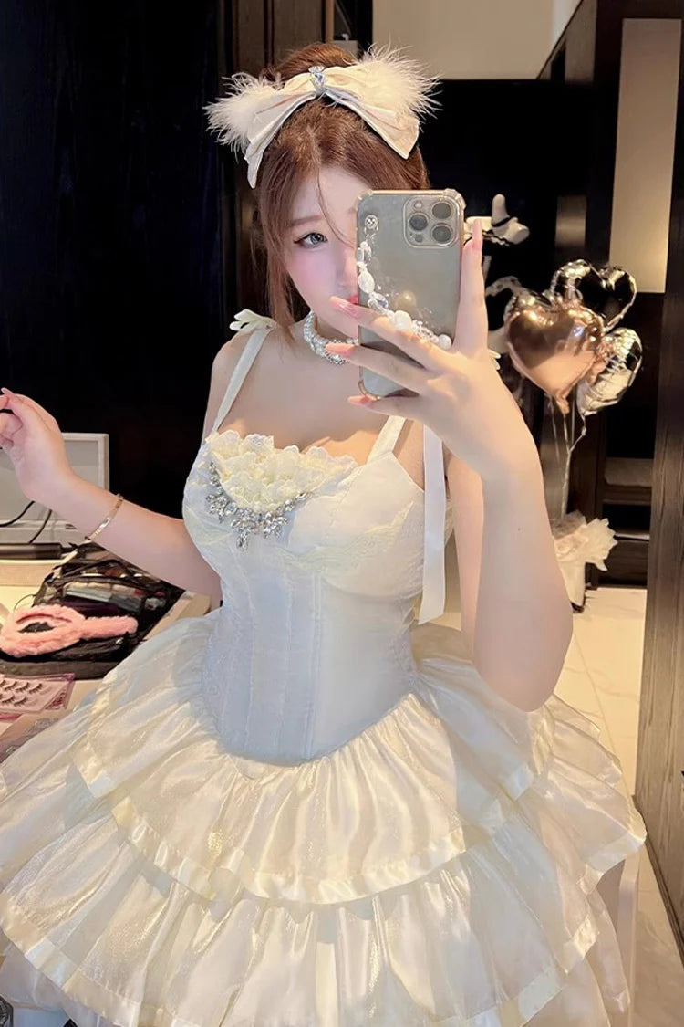 Design Concept:

This Hime Lolita JSK dress in classic white features a three-tier frill design adorned with ribbon and delicate lace details. The layered ruffles create a soft, elegant silhouette, perfectly capturing the sweet and charming princess aesthetic. Crafted with attention to detail, this dress combines a feminine look with a refined Lolita style. Ideal for special occasions, cosplay, or completing a sweet Lolita wardrobe, this JSK offers both elegance and timeless appeal.