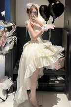Design Concept:

This Hime Lolita JSK dress in classic white features a three-tier frill design adorned with ribbon and delicate lace details. The layered ruffles create a soft, elegant silhouette, perfectly capturing the sweet and charming princess aesthetic. Crafted with attention to detail, this dress combines a feminine look with a refined Lolita style. Ideal for special occasions, cosplay, or completing a sweet Lolita wardrobe, this JSK offers both elegance and timeless appeal.