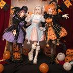 Gothic Lolita Jack-O-Lantern Sweet Halloween Costume Pink Blue Witch Long Sleeves Dress
