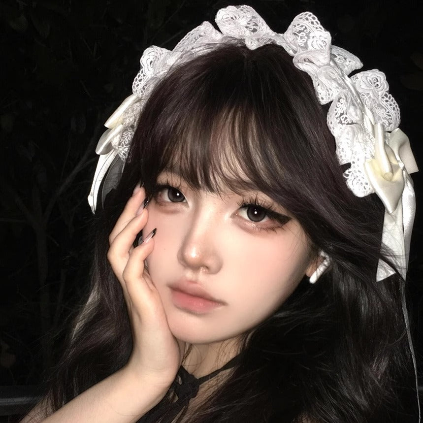 Lace Bow Headband French Vintage Lolita Sweet Beautiful Woman Servant Headgear Hair Accessories