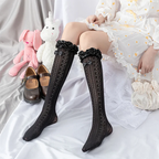 Lolita Stockings Lace Bow White Silk Calf Socks Lolita Cute Girl Medium Tube Socks Black Lolita Accessories
