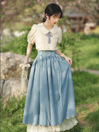Classic Lolita Qi Loita Outfit Blue Dress Style French Retro Dress Court Dress