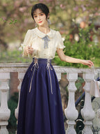 Classic Lolita Qi Loita Outfit Blue Dress Style French Retro Dress Court Dress